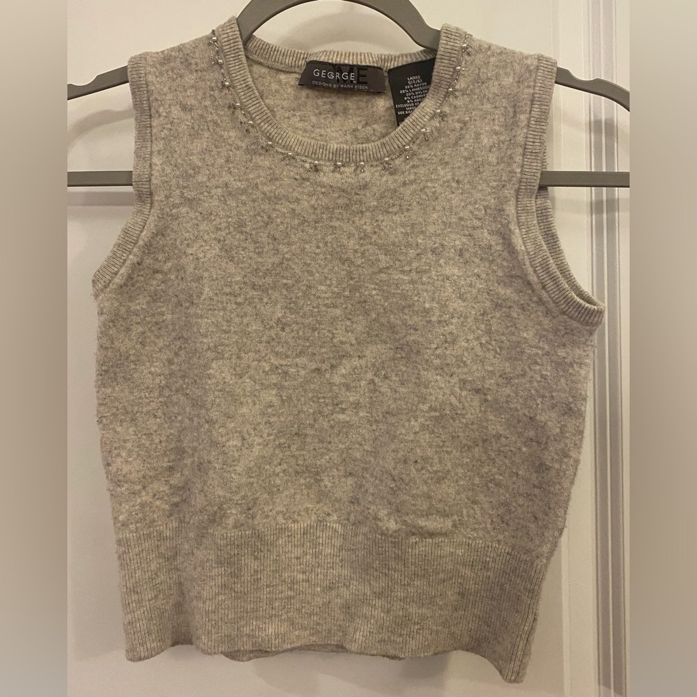 George & Me Sweater Vest By Mark Eisen Sz S Grey Lambswool Cashmere Angora